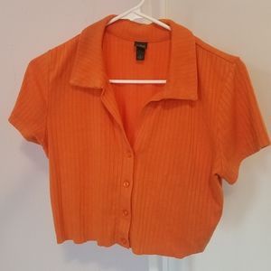 70s Collar Orange Crop Top